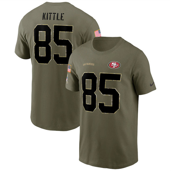 Men's San Francisco 49ers #85 George Kittle 2022 Olive Salute to Service T-Shirt